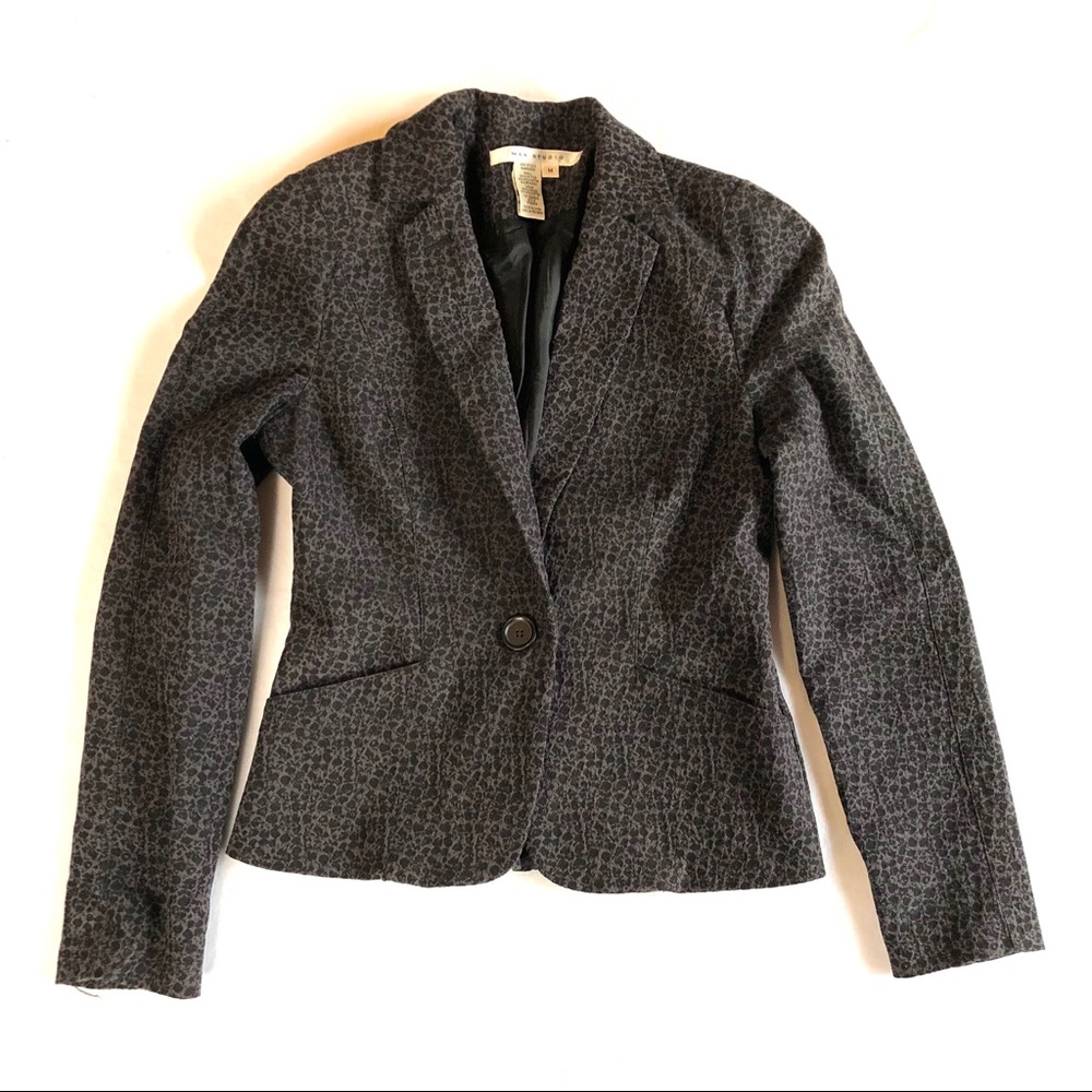 Animal Print Black Gray Stretch Max Studio Jacket Blazer Size Medium